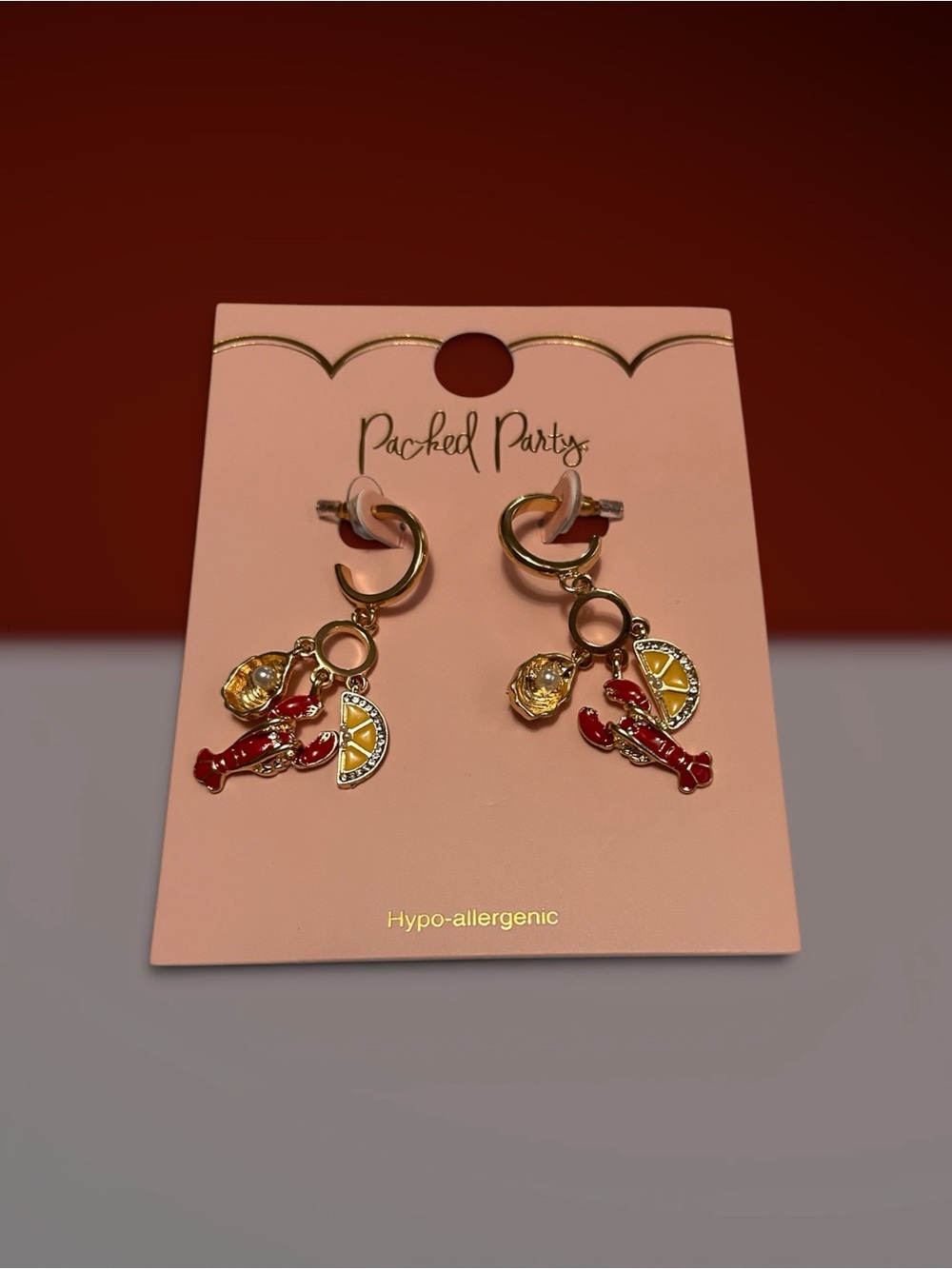 Packed Party Gold-Tone Lobster & Lemon Charm Drop Earrings